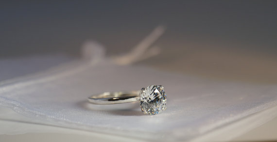 زفاف - 2 Carat Cubic Zirconia Engagement Ring 925 Sterling Silver Hearts & Arrows Round Cut Faux Diamond Simulant CZ Promise Solitaire Sizes 2-13