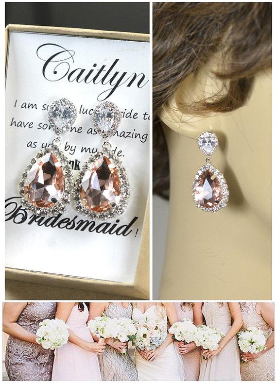 زفاف - Blush Champagne Earrings Peach Pink Silver Earrings Teardrop peach silver earrings- Bridesmaid Earrings Wedding Earrings Bridesmaid Jewelry