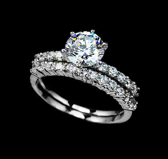 Свадьба - Bridal Set Ring 1.75 Carat Round Cut Cubic Zirconia Two Ring Set Engagement Ring Set Wedding Ring Set Solitaire Stacking Band Ring, AR0001