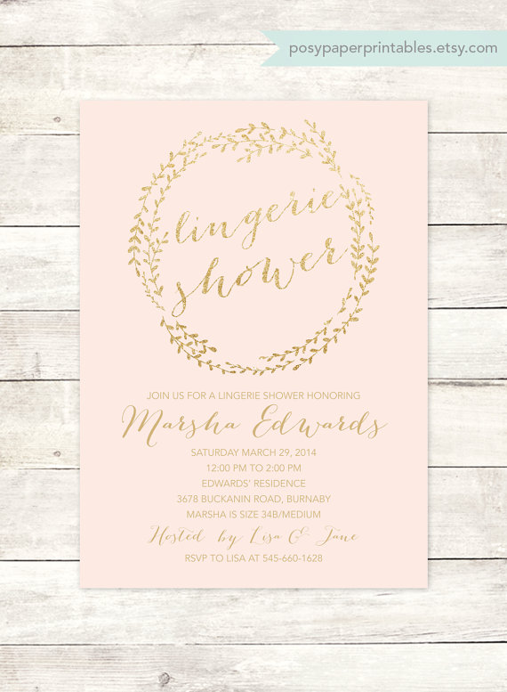 Hochzeit - pink gold lingerie shower invitation printable pink gold glitter wreath wedding shower bridal shower digital invite customizable