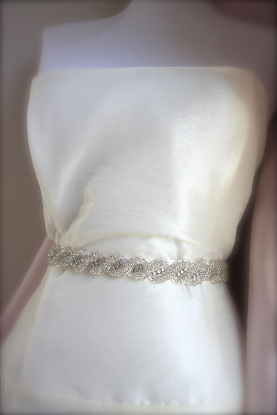 زفاف - Crystal Beaded Bridal Sash, Rhinestone Wedding Belt Love Knot Twist, Satin, Belt, white, ivory, black other colors