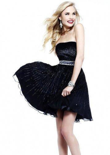 Mariage - Square Neck Sequin Chiffon Black Layered Party Dress