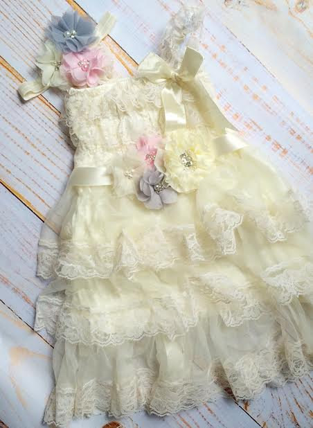 Wedding - Pink/Grey/Ivory Petti Dress, flower girl dress, rustic beach wedding, country chic, shabby chic, birthday, wedding