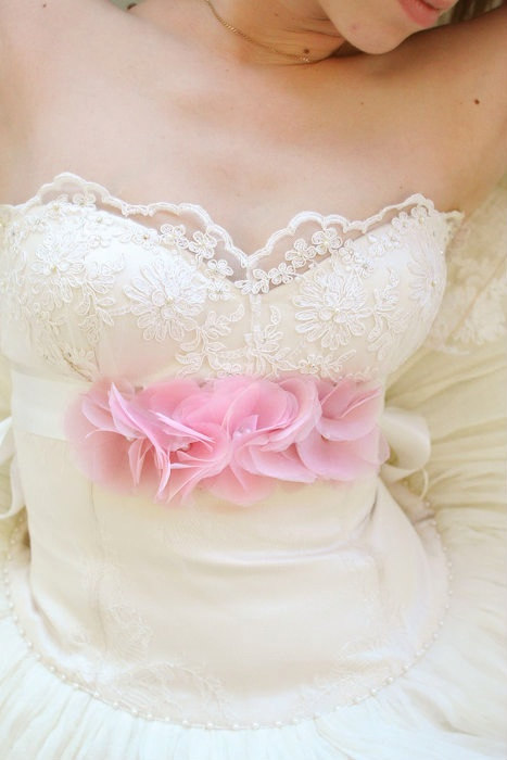 Wedding - Bridal Sash Belt, Narrow Thin Ribbon Sash Wedding Dress Sash Pink Flower Bridal Sash Bridal Accessories Bridesmaid Sash Organza Flowers Sash