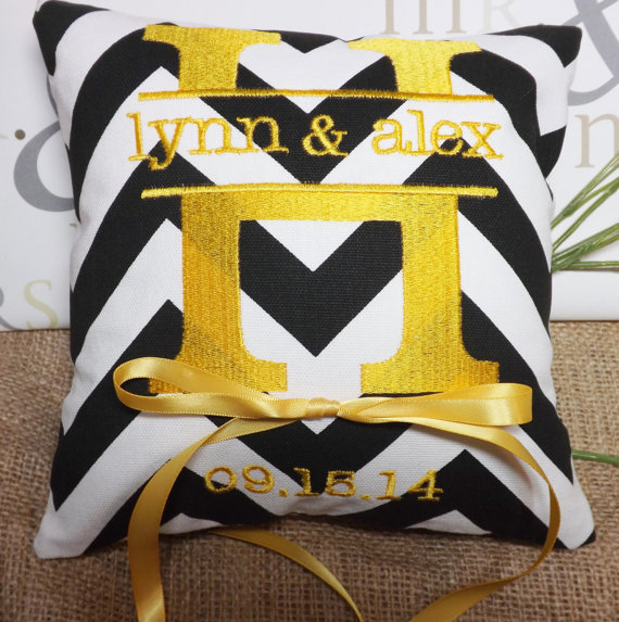 Mariage - Chevron Ring Bearer Pillow, ring bearer pillows, ring pillow, embroidery, monogram, wedding pillow, custom, personalized