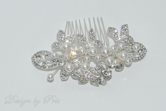 Hochzeit - Bridal Accessories Wedding Hair Accessories Bridal Rhinestone Pearls Comb NEW -  Bridal Crystal and Swarovski White Pearls Hair Comb
