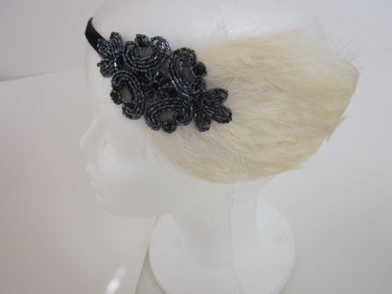 Wedding - On Sale / Great Gatsby Headdress 1920s Flapper Art Deco headband1920s Great Gatsby Wedding headpiece Bridal feathered headband