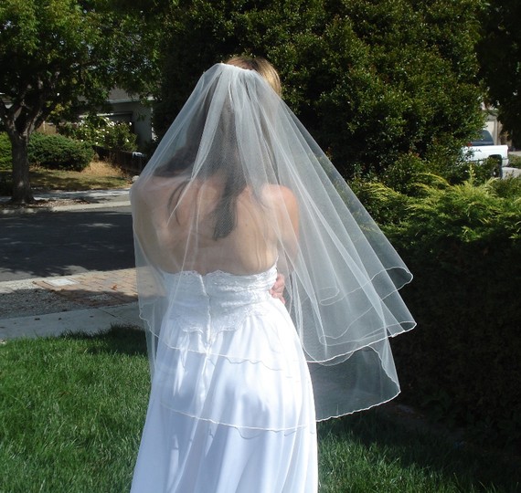 Hochzeit - Finger Tip Length Two Tier Veil Circular Cut With Serged Pencil Edge in Ivory or White - READY TO SHIP in 3-5 Days