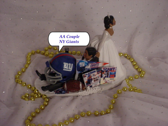 زفاف - African American NY Giants Football Fan Sports AA Couple Groom Wedding Cake Topper-NFL