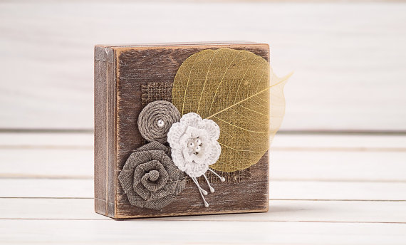 Wedding - Wedding Ring Box Wedding Ring Holder Ring Pillow Bearer Box with Shabby Chic Rose Rustic Barn Wooden Burlap and Lace Love  Gift
