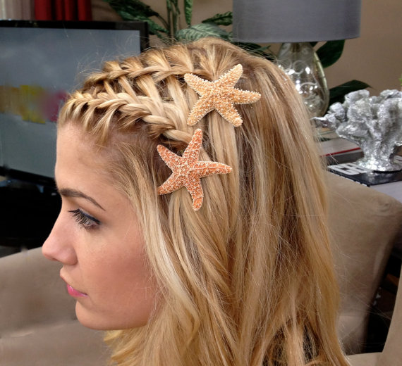 Mariage - Starfish Hair Pins, Beach Hair Accessories, Beach Wedding, Mermaid - Set of 2 - Choose either  2" or 3" or one of each