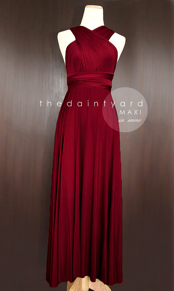زفاف - MAXI Wine Red Bridesmaid Prom Wedding Infinity Dress (Convertible / Wrap Dress)