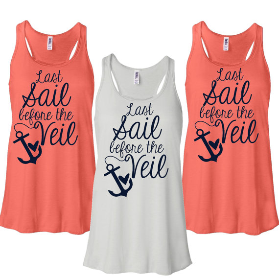 Wedding - 15 Last Sail Before the Veil with Anchor Heart Flowy Tank Tops. Bachelorette Party Tank Tops. Racerback Bridesmaid Bridal Party Tanks. L84
