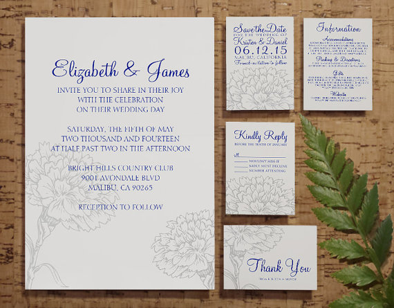 Mariage - Custom Modern Navy Blue Wedding Invitation Set/Suite, Invites, Save the date, RSVP, Thank You Cards, Info, Printable/Digital/PDF/Printed
