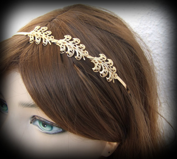 Wedding - Gold bridal headband ,Leaf Crown, Grecian  Headpiece ,Leaf Headband ,Wedding Hair Accessories,