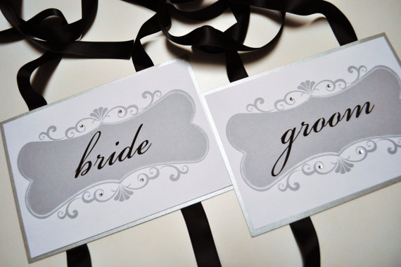 Hochzeit - Bride and groom chair signs with crystals