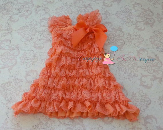 Wedding - Coral Petti Lace Dress, ruffle dress, baby dress, girls dress, Birthday outfit, girls outfit, flower girl dress, toddler dress