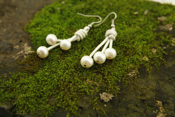 Hochzeit - T-E002 Set of Natural Pearl Earrings, Freshwater Pearl Drop Earrings, Bridal Jewelry, Sterling Silver, Handmade Eco-Friendly Pearl Earrings