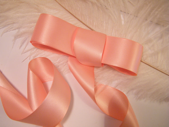 Wedding - Ribbon Peach - 1 1/2"  Double Face Satin - DIY Wedding Gift Wrap Favor Box Ribbon - Hair Bouquet Ribbon - Supplies - 5 Yards