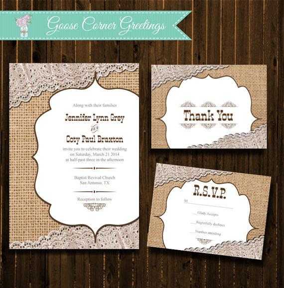 Hochzeit - Rustic Lace Wedding Invitation Suite- Printable-Eyelet-Bridal shower-Baby Shower-DIY-Western-Rustic Luxe