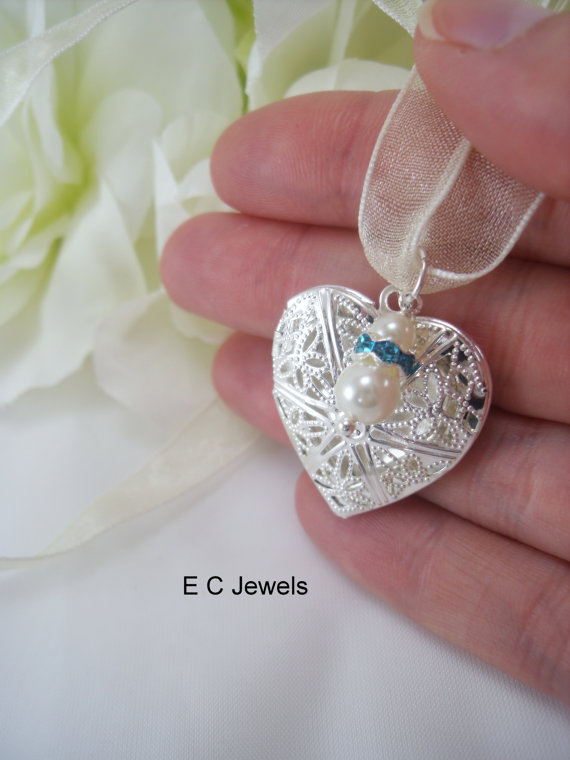 زفاف - Filigree Heart Locket Bouquet Charm