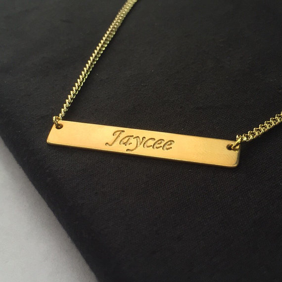 Hochzeit - Gold Plated Name Gold Bar Necklace, Personalized Coordinates Bar, Silver Bar Necklace, Roman Numeral, Bridesmaid, Date, Anniversary, Gift