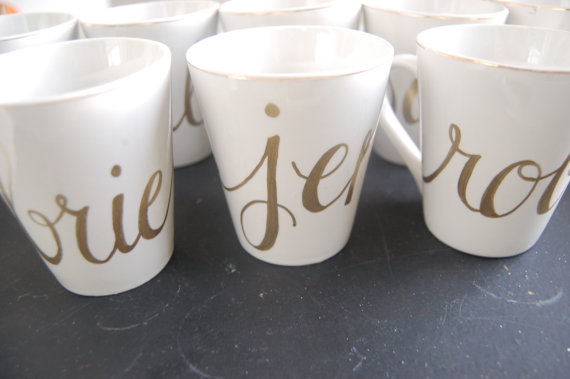 Wedding - all white mug with custom name . personalized coffee mugs & tea cups . bridesmaid gift . wedding calligraphy . valentines gift