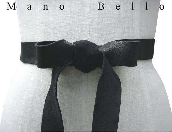 Hochzeit - Soft Leather Bow Belt,  Black Leather Ribbon Tie on  Belt , Wedding Dress Sash, Xlarge, XXlarge, custom made