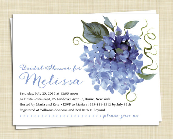 Wedding - Hydrangea Bridal Shower Invitations / set of 20 / 5 colors / PRINTED