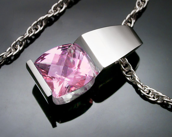 Hochzeit - silver necklace - pink topaz - wedding necklace - eco-friendly - Argentium silver - gemstone jewelry - 3431