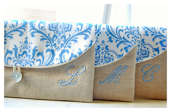 زفاف - Blue clutch purse Set 3 Personalized Bridesmaid Gift Idea Bridesmaid Clutch Wedding Clutch shabby chic purse for her Bridesmaid Gift Wedding