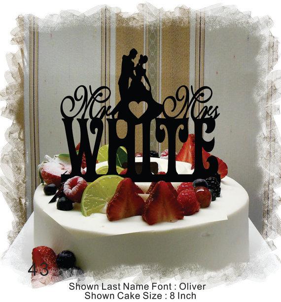 Hochzeit - Silhouette  Cake Topper , Monogram Cake Topper Mr and Mrs  With Your Last (Family)Name  - Handmade Custom Wedding Cake Topper
