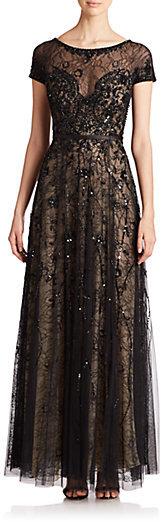 Mariage - Basix Black Label Sheer Lace Embellished Gown