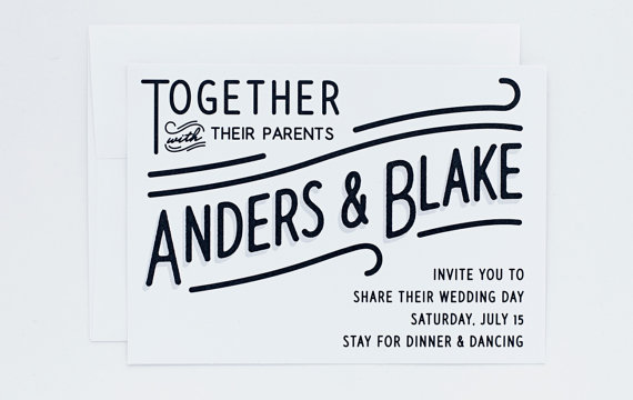 زفاف - Wedding invitation - Black and White lettering Invitation set