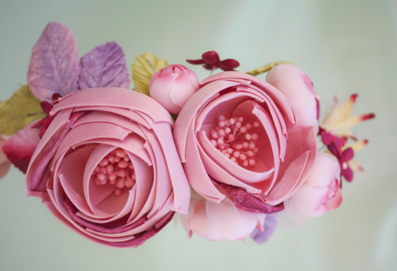 زفاف - pink floral crown, bridal flower hair crown, woodland wedding, pink flower, milinery flowerwedding hair accessories