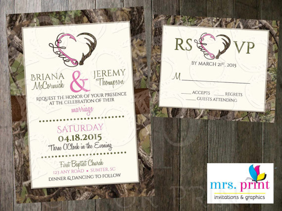 Mariage - Hooked On Love Camo Wedding Invitation and RSVP Card