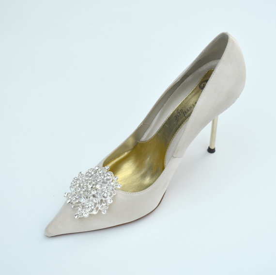 Hochzeit - Wedding Bridal Party Silver Rhinestone Shoe Clips Set Of Two