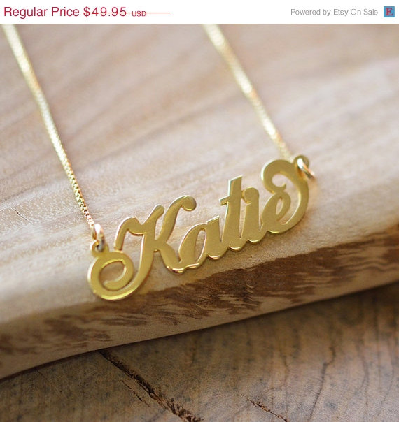 Wedding - ON SALE: 18K Gold Plated Sterling Silver Carrie Name Necklace, bridesmaid gift, bridal gift, Gift for Mom