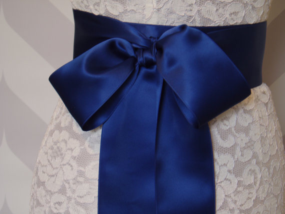 Свадьба - Blue Ribbon Sash, Wedding Sash, Bridal Sash, Satin Sash sashes belt - SWISS SATIN 2.75 inch width