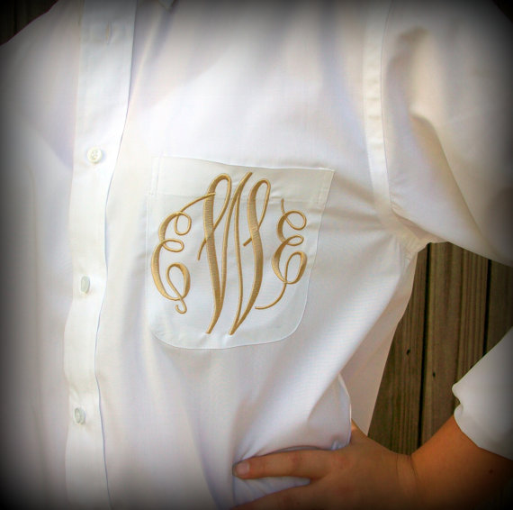 Wedding - Monogrammed Button Down shirt, Bride or Bridesmaid, Wedding day party cover up