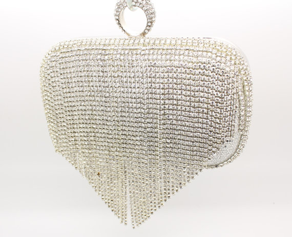 زفاف - Stunning Elegant Vintage Sparkly Shiny Silver Disco Diamante Jewel Evening Clutch Bag Purse Bridal Wedding Party Prom
