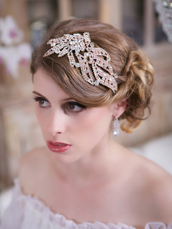 زفاف - Bridal Headpiece, Crystal Rose Gold Headpiece, Silver, Crystal Wedding Head piece, Rose Gold Bridal Hair Accessories, Crystal Comb