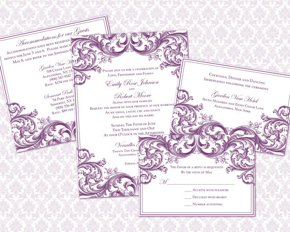 Свадьба - DIY Wedding Invitation Template Set (5x7 invitation & enclosure cards) 