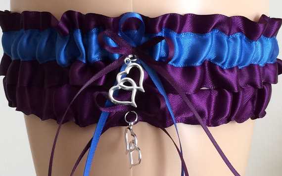 زفاف - Purple (Plum) and Royal Blue Wedding Garter, Bridal Garter, Keepsake Garter, Prom Garter, Wedding Garter Belt