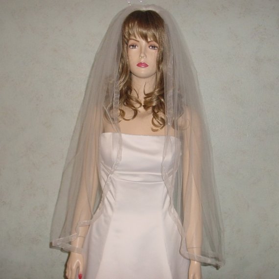 زفاف - Bridal Veil Organza Ribbon Edge  White, Diamond White, Ivory or Champagne Wedding Veil