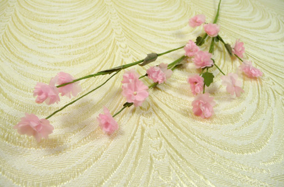 زفاف - Vintage Baby's Breath Flower Spray Pink Wedding NOS for Bridal Arrangements Hair Clips Bouquet Corsage Tiny Blossoms Gypsophila