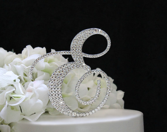 زفاف - Monogram Wedding Cake Topper Decorated with Swarovski Crystals in Any Letter A B C D E F G H I J K L M N O P Q R S T U V W X Y Z