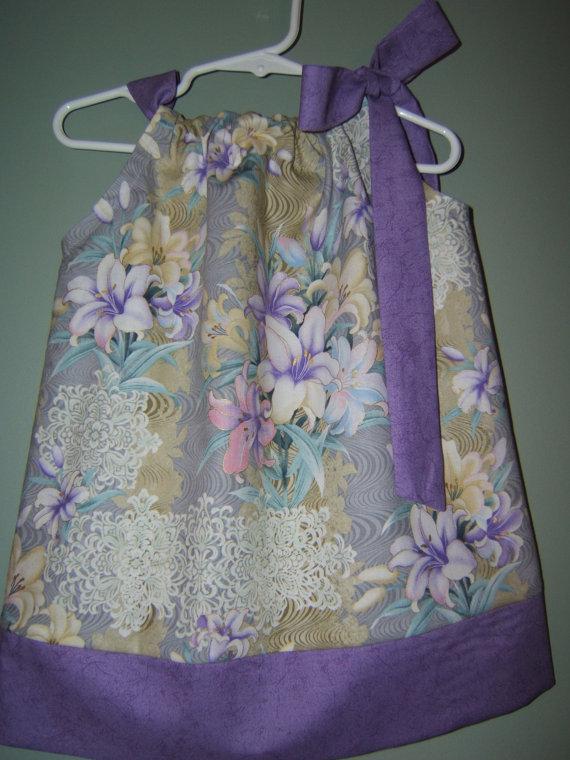 Hochzeit - Girls Pillowcase Dress Purple Lilac Floral 3month-6 Flower Girl Dress Infant Toddler Summer Birthday Party Fancy Dress Wedding Dress Flower