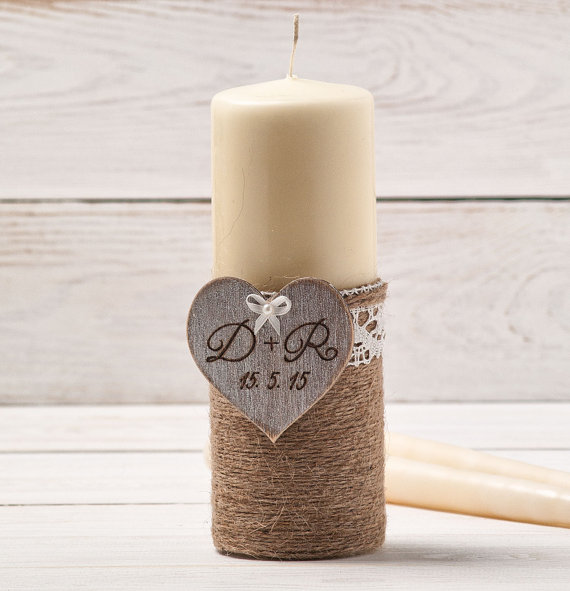 Свадьба - Personalized Unity Candle Set Wedding Unity Candles Unity Ceremony Set Rustic Candles Set Heart Personalized