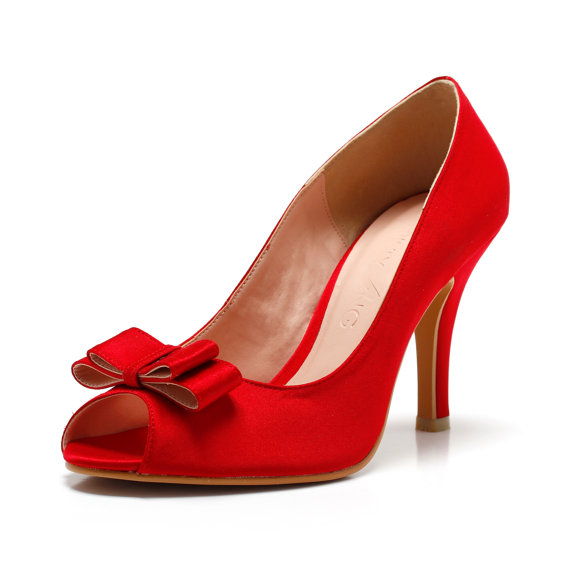 زفاف - Princess Layla Red, Red Peep Toe Court Shoes,Red Bridal Heels,Red Satin Wedding Heels,  Three and a Half Inch Blue Dinner Heels